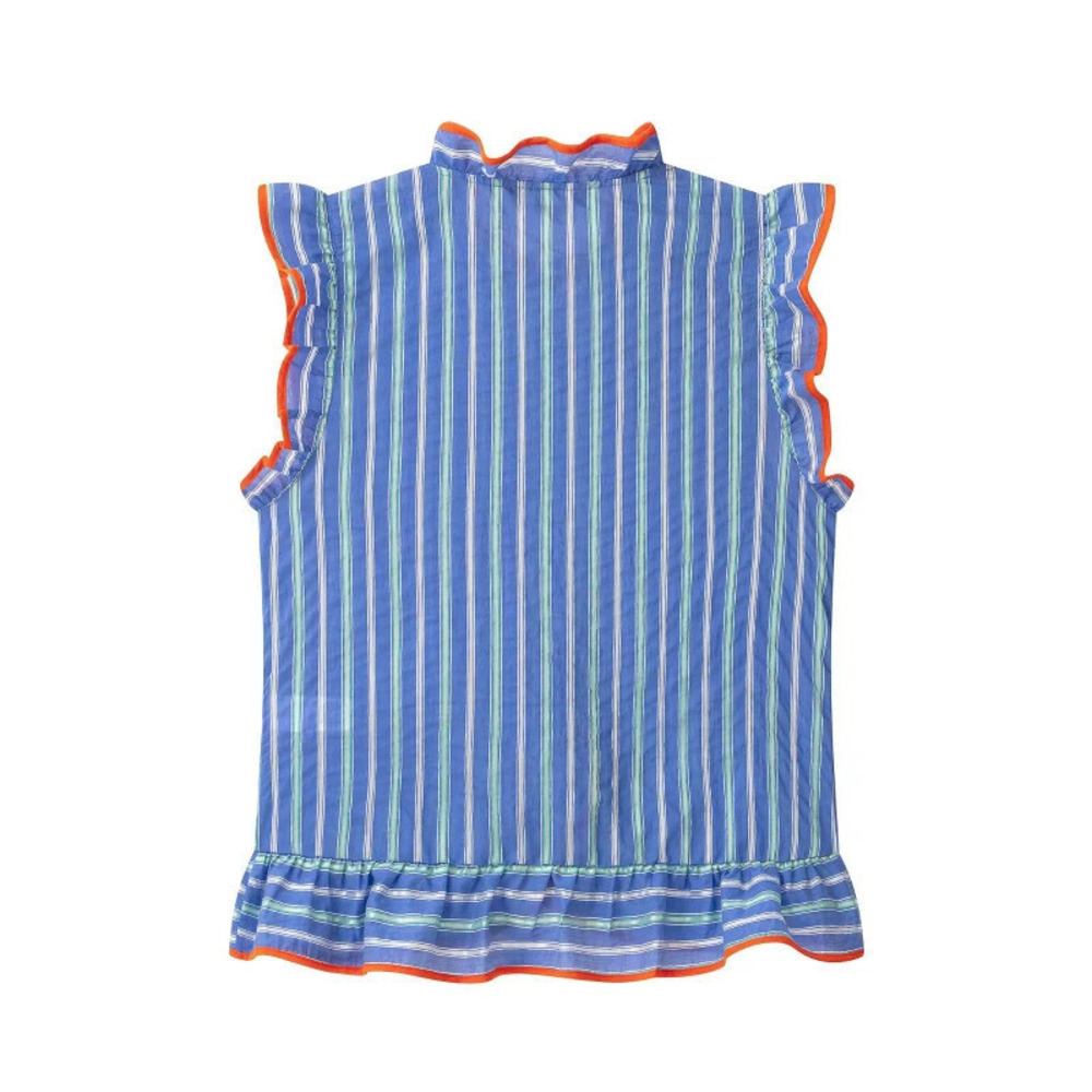 ZARA Wind Stripe Ruffle Round Neck Layered Blouse